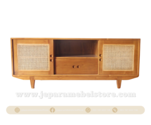 Bufet TV Minimalis Jati Kombinasi Rotan Toko Mebel Online Jepara Mebel Store www.jeparamebelstore.com