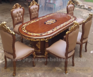 Set Meja Makan Ukir Klasik Salina Emas Toko Mebel Online Jepara Mebel Store www.jeparamebelstore.com