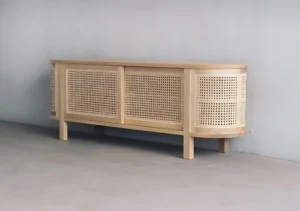 Bufet Meja TV Oval Sliding Door Kombinasi Rotan Nordic Style Jepara Mebel Store Jeparamebelstore.com
