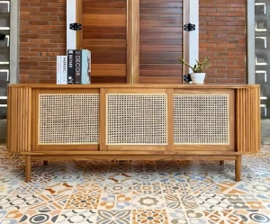 Bufet TV Salur Display Jati Rotan 3 Pintu, jepara mebel store jeparamebelstore.com