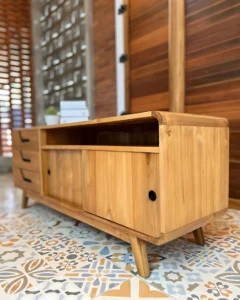 Bufet Tv Jati 2 Pintu Sliding & 3 Laci Jepara Mebel Store jeparamebelstore.com