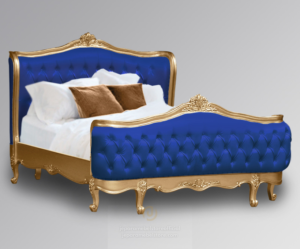 Tempat Tidur Ukir Mewah Camille Blue & Gold Jepara Mebel Store www.jeparamebelstore.com