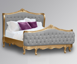 Tempat Tidur Ukir Mewah Camille Grey Velvet & Gold Jepara Mebel Store www.jeparamebelstore.com