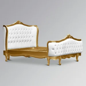 Tempat Tidur Ukir Mewah Camille White & Gold Toko Mebel Online Jepara Mebel Store www.jeparamebelstore.com