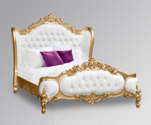 Tempat Tidur Ukir Mewah Cassandra White & Gold Jepara Mebel Store www.jeparamebelstore.com